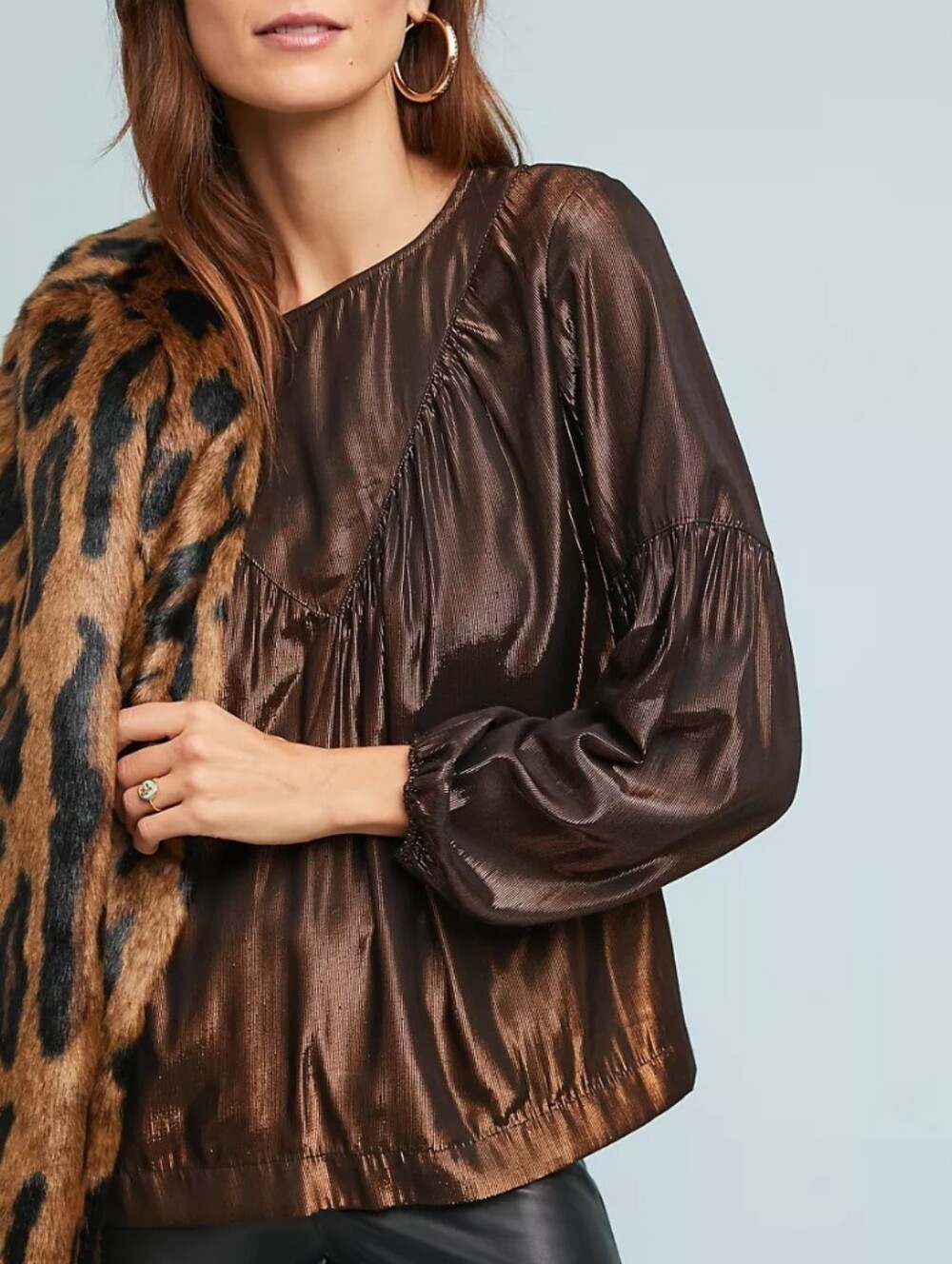 🌻355.Anthropologie Amadi  Shimmer Long-Sleeve Top in Bronze